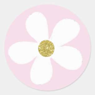 Rosa White Simple Daisy Guld Runt Klistermärke