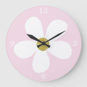 Rosa White Simple Daisy Guld Stor Klocka