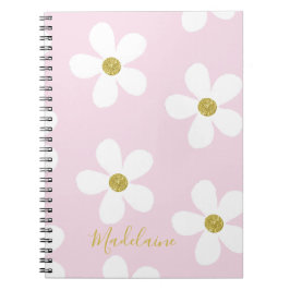 Rosa White Simple Daisy Mönster Guld School Anteckningsbok
