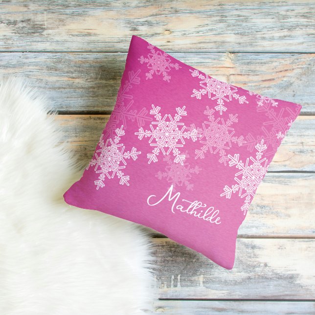 Rosa White Snöflingor minimalistisk jul Namn Kudde (Skapare uppladdad)