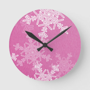 Rosa White Snöflingor minimalistisk julnam Rund Klocka