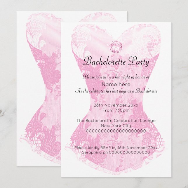 ROSA WHITE SNÖRE CORSET BACHELORETTE-INBJUDAN INBJUDNINGAR (Fram/baksida)