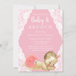 Rosa White Snöre Vintage Baby Shower Brunch Inbjud Inbjudningar