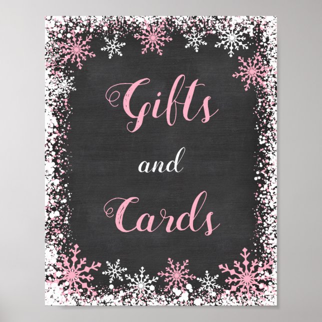 Rosa White Snowflake Baby Shower Gift Bord Poster (Framsidan)