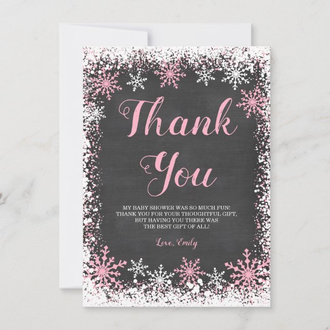 Rosa White Snowflake Girl Baby Shower Tack Kort (Framsida)