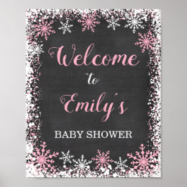 Rosa White Snowflake Girl Baby Shower Välkomstskyl Poster