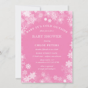 Rosa White Snowflake Winter Girl Baby Shower Inbjudningar