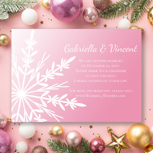 Rosa White Snowflake Winter Wedding Spara datum Inbjudningar
