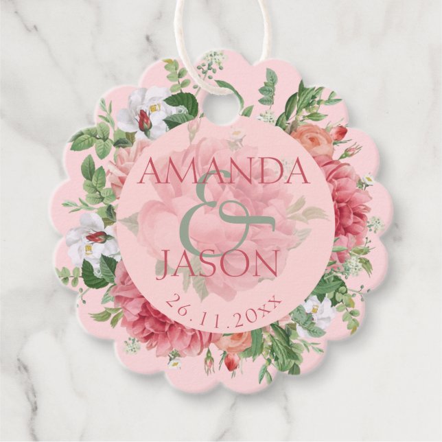  Rosa White Söt Blommigt Söta bröllopsgåvor Gåvor Etiketter (Framsida)