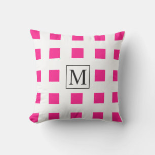 Rosa White Squares Geometric Mönster Monogram Kudde