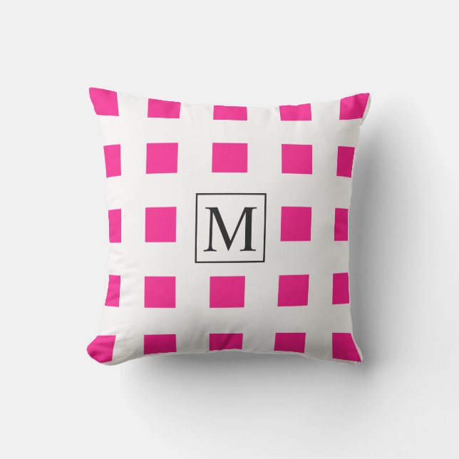 Rosa White Squares Geometric Mönster Monogram Kudde (Framsida)
