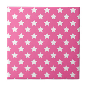 Rosa White Stars Mönster Decorative Kakelplatta