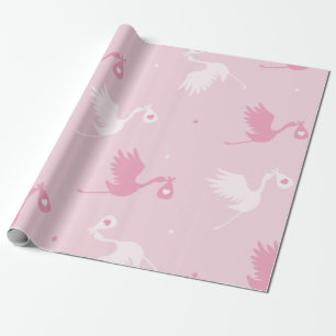 Rosa & White Stork Bird Delivery Mönster-punkt Presentpapper
