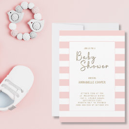  Rosa White Stripe Girl Baby Shower Inbjudningar