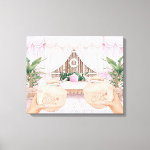 Rosa & White Stripe Hotel Bassäng Cabana   Kokosnö Canvastryck