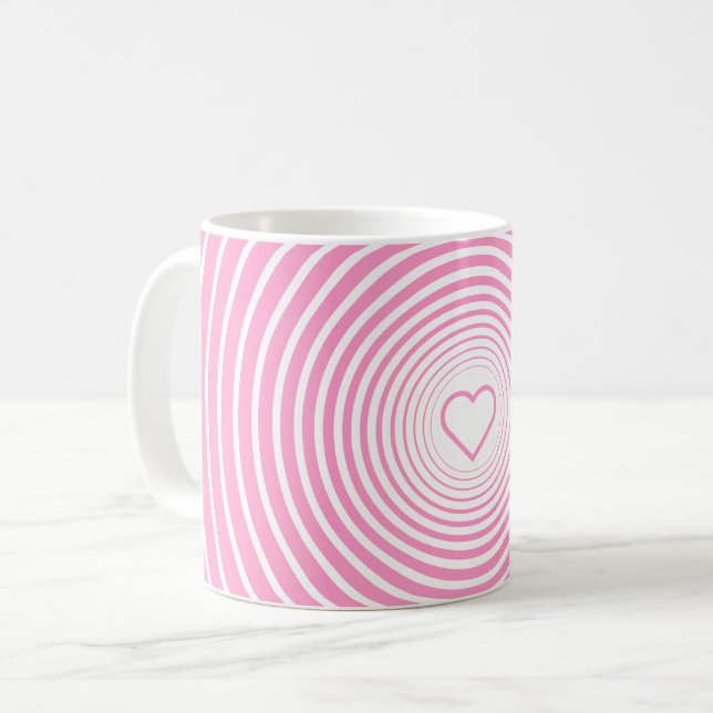Rosa White Stripe Mugg med hjärta eller Välj Färg (Framsida vänster)