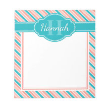 Rosa White Teal Bold Rand Mönster med Monogram