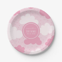 Rosa & White Tecknad Clouds Girl Baby Shower Cute