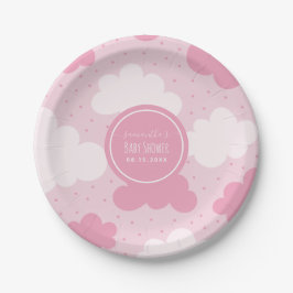 Rosa & White Tecknad Clouds Girl Baby Shower Cute 