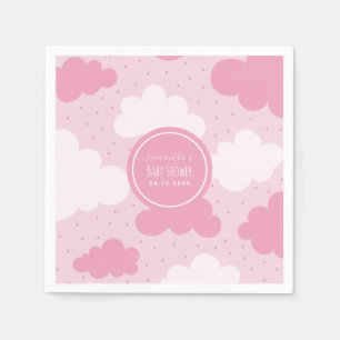 Rosa & White Tecknad Clouds Girl Baby Shower Cute  Pappersservett