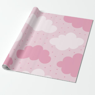 Rosa & White Tecknad Dreamy Clouds Mönster Doted Presentpapper