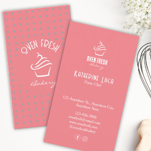 Rosa White Text Dots Cupkaka Bakery Visitkort