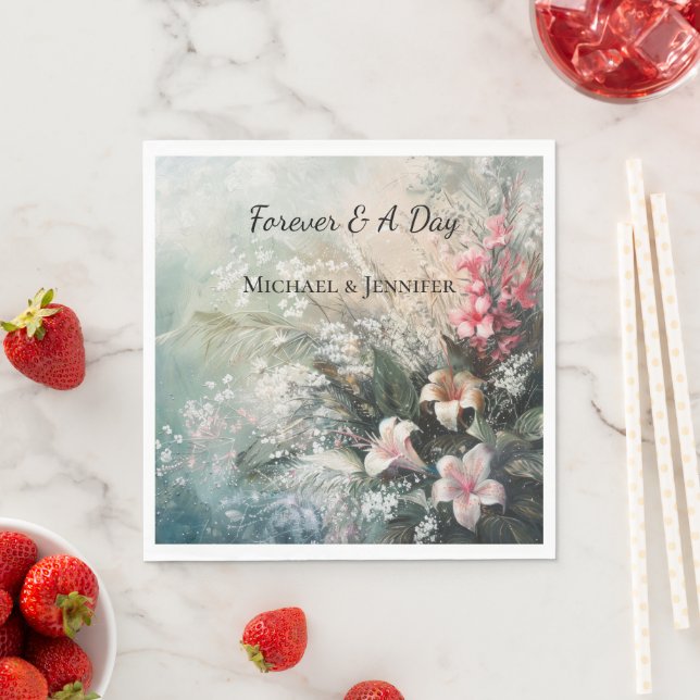 Rosa White Tropical Blommigt Bröllop Pappersservett (Insitu)