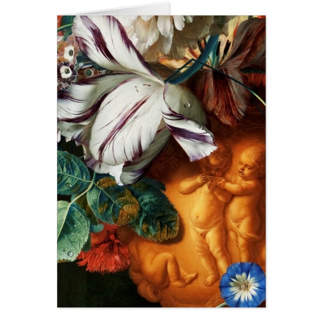 ROSA WHITE TULIPS,CUPIDS,FLOWERS Valentine Day Hälsningskort (Framsidan)