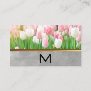 Rosa White Tulips Monogram Visitkort