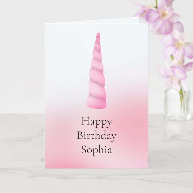Rosa White Unicorn Birthday Kort (Orkide)