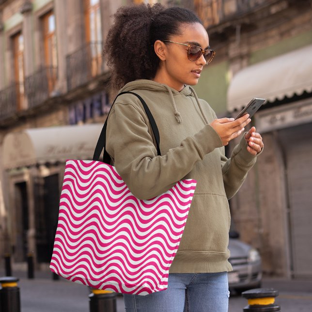 Rosa White Vågigt Rand Psychedelic Hypnotic Tygkasse (Pink White Wavy Stripes Psychedelic Hypnotic Tote Bag)