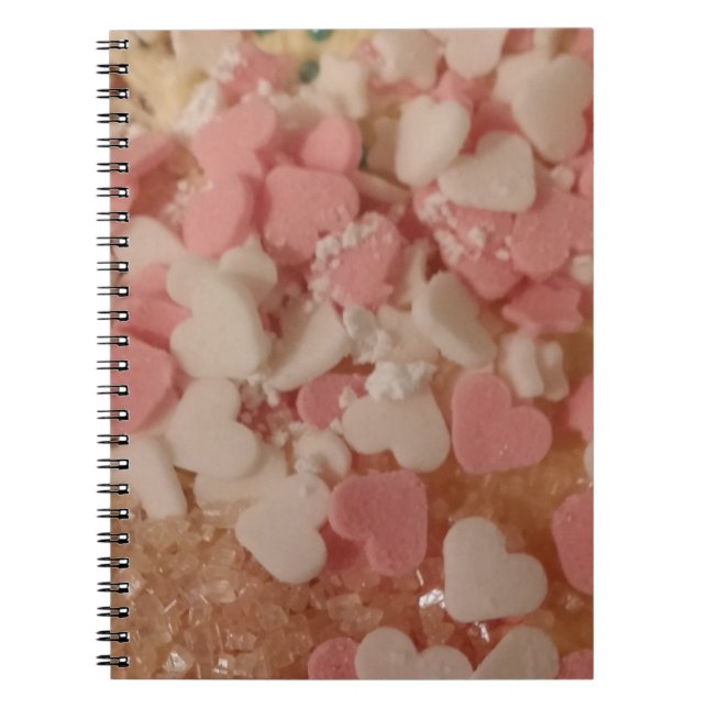 Rosa White Valentine Hearts, Cake Dekoration, Kärl Anteckningsbok Med Spiral (Framsidan)