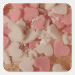 Rosa White Valentine Hearts, Cake Dekoration, Kärl Fyrkantigt Klistermärke