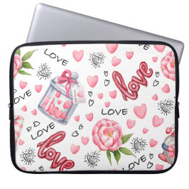 ROSA & WHITE VALENTINES DAY KÄRLEK & HEARTS LAPTOP FODRAL