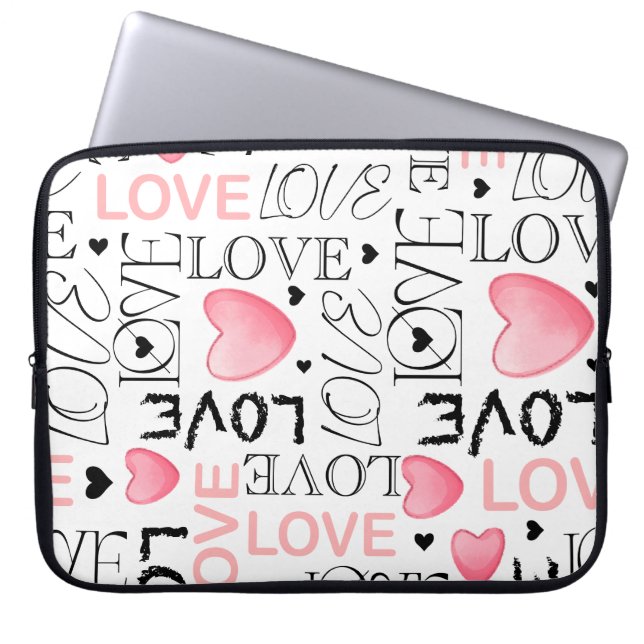 ROSA & WHITE VALENTINES DAY KÄRLEK & HEARTS LAPTOP FODRAL (Framsidan)