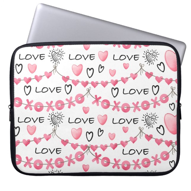 ROSA & WHITE VALENTINES DAY KÄRLEK & HEARTS LAPTOP FODRAL (Framsidan)