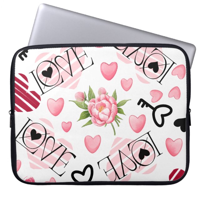 ROSA & WHITE VALENTINES DAY KÄRLEK & HEARTS LAPTOP FODRAL (Framsidan)