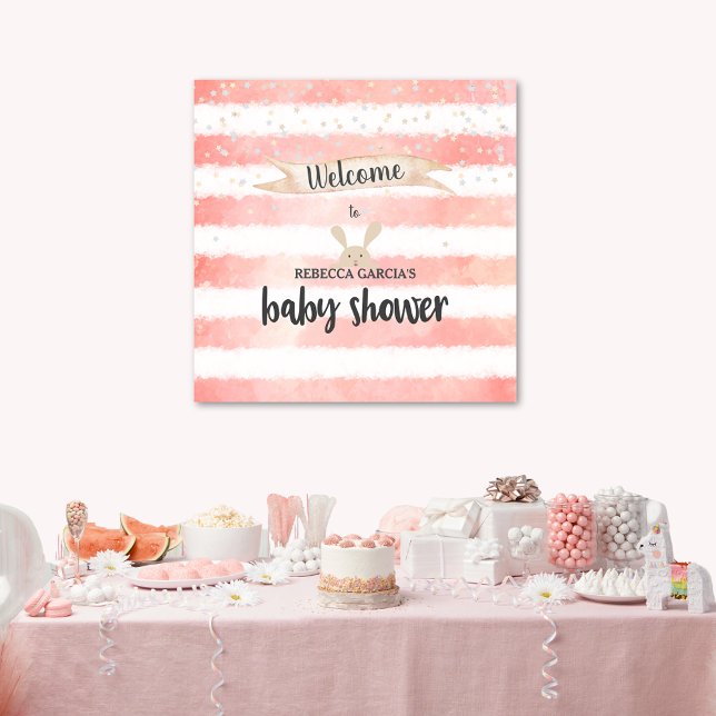 Rosa White Watercolor Bunny Baby Shower Poster (Skapare uppladdad)