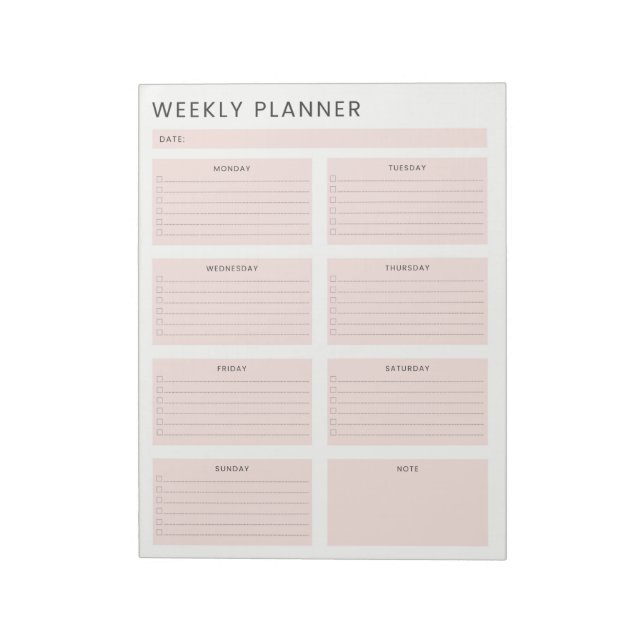 Rosa White Weekly Planner Organizer to do List Anteckningsblock (Roterad)