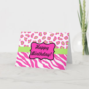 Rosa & White Zebra & Cheeta Skin Personlig Kort