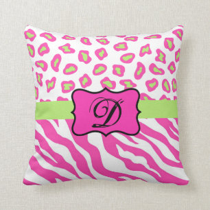 Rosa & White Zebra & Cheeta Skin Personlig Kudde