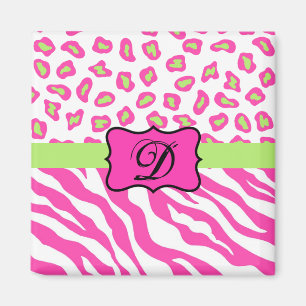 Rosa & White Zebra & Cheeta Skin Personlig Magnet