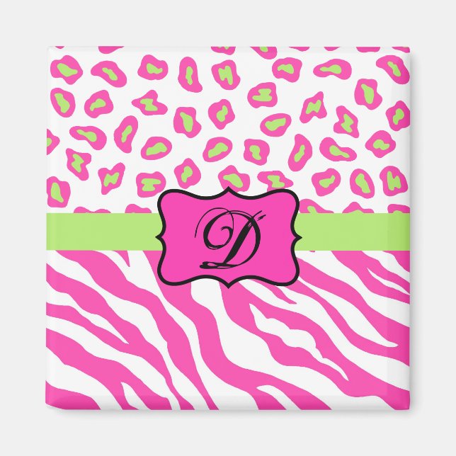 Rosa & White Zebra & Cheeta Skin Personlig Magnet (Framsidan)