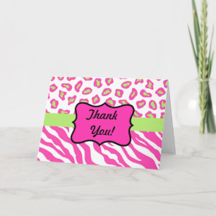 Rosa & White Zebra & Cheeta Skin Personlig Tack Kort