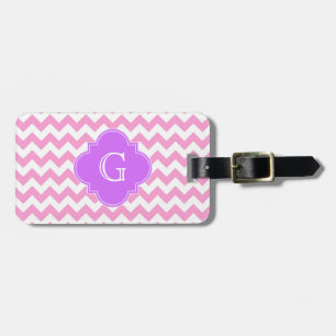 Rosa Wht Chevron Zigzag Lilac Quatrefoil Monogram Bagagebricka