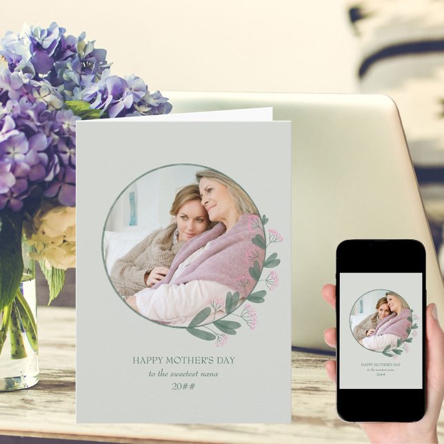 Rosa Widlblomfoto Ram Lycklig Mors dag Kort (Skapare uppladdad)