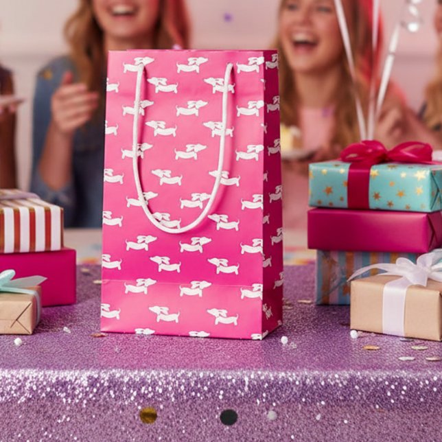 Rosa Wiener Dog Presentpåse Dachshund Festartiklar (Pink dachshund party gift bag)