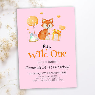 Rosa Wild One Baby Flicka Första Födelsedagen Inbjudningar
