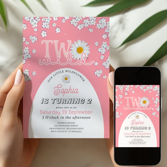 Rosa Wild One Tusenskönas 2-års födelsedagsinbjuda Inbjudningar (Skapare uppladdad)