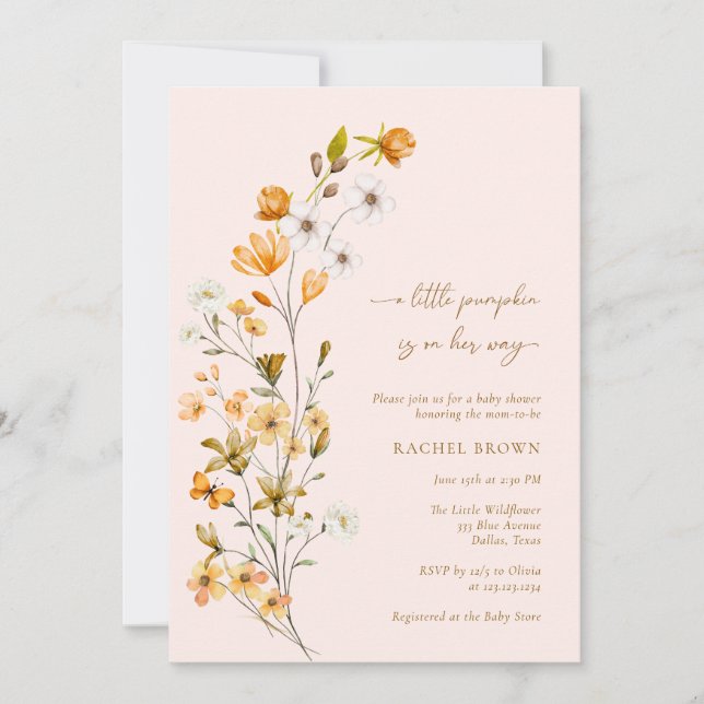 Rosa Wildbloma A Little Pumpkin Girl Baby Shower Inbjudningar (Framsida)